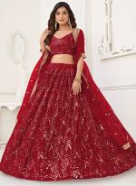 Butterfly Net Maroon Party Wear Embroidery Work Lehenga Choli